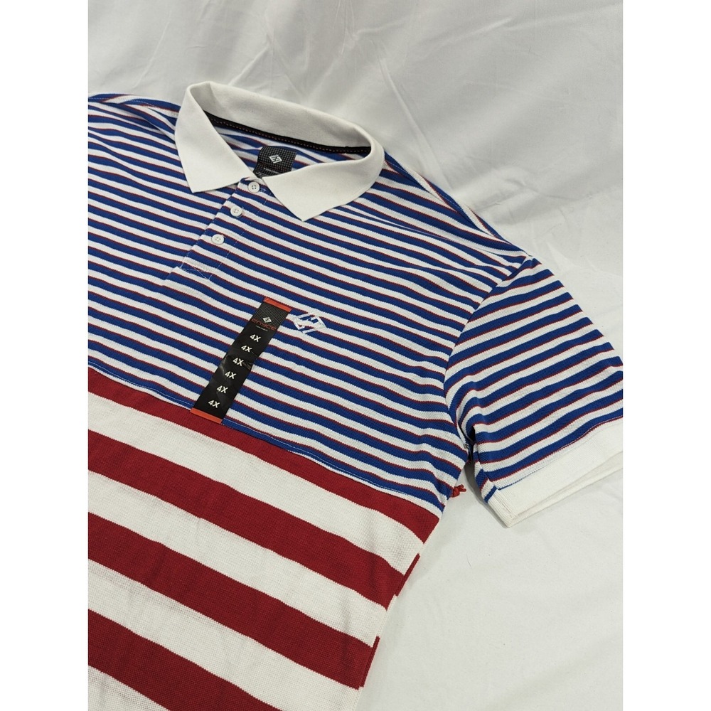 New Enyce Polo Shirt Men 4XL Short Sleeve Multi Color Striped Red‎ White Blue